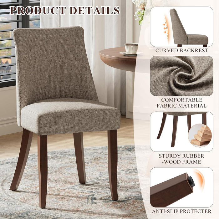 Upholstered Dining Chairs Set of 4, Mid Century Modern Kitchen Chairs with Back, Farmhouse Fabric Side Dining Room Chairs with Wood Legs for Dining Room Restaurant, Brown