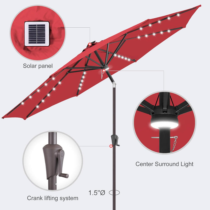 9FT Solar Umbrella Outdoor - Lighted Solar Patio Umbrella with 40 LED Lights Waterproof UV Protection, Table Umbrella with Tilt for Pool, Porch, Garden, Deck, Backyard (Red)