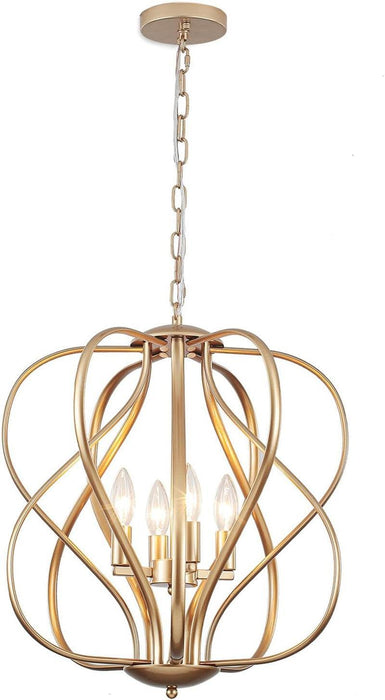 17" Gold Chandelier Geometric Metal Modern Industrial Chandeliers Lighting for Farmhouse Living Room Entryway Kitchen