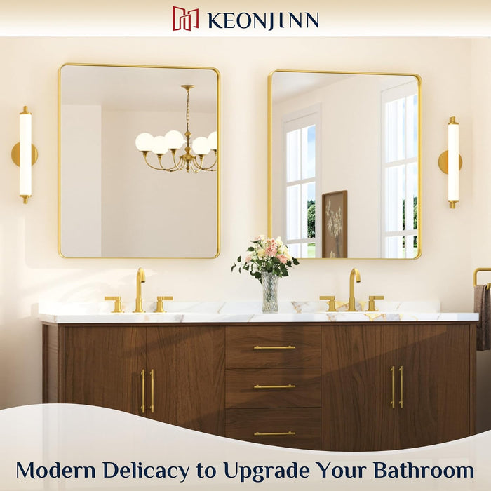 30 X 36 Inch Brushed Gold Bathroom Vanity Mirror, Aluminum Frame