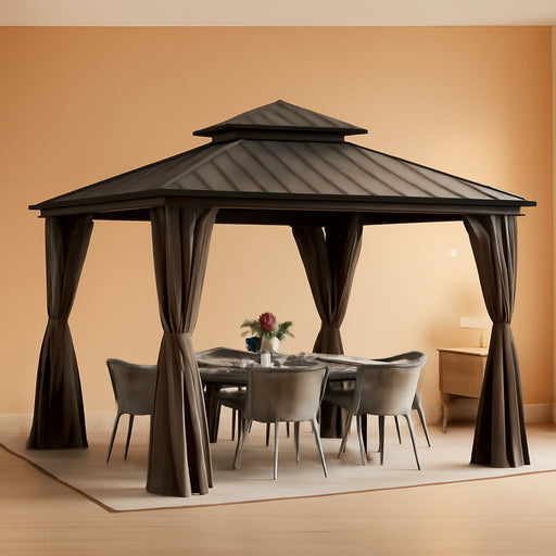 12x12 Ft WeatherproofHardtop Gazebo With Curtains Included
