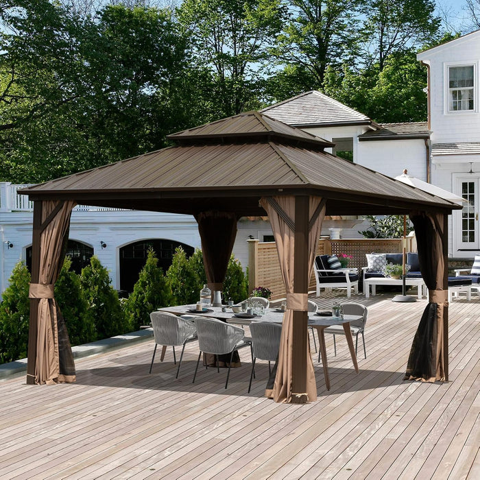 12x12 Ft WeatherproofHardtop Gazebo With Curtains Included