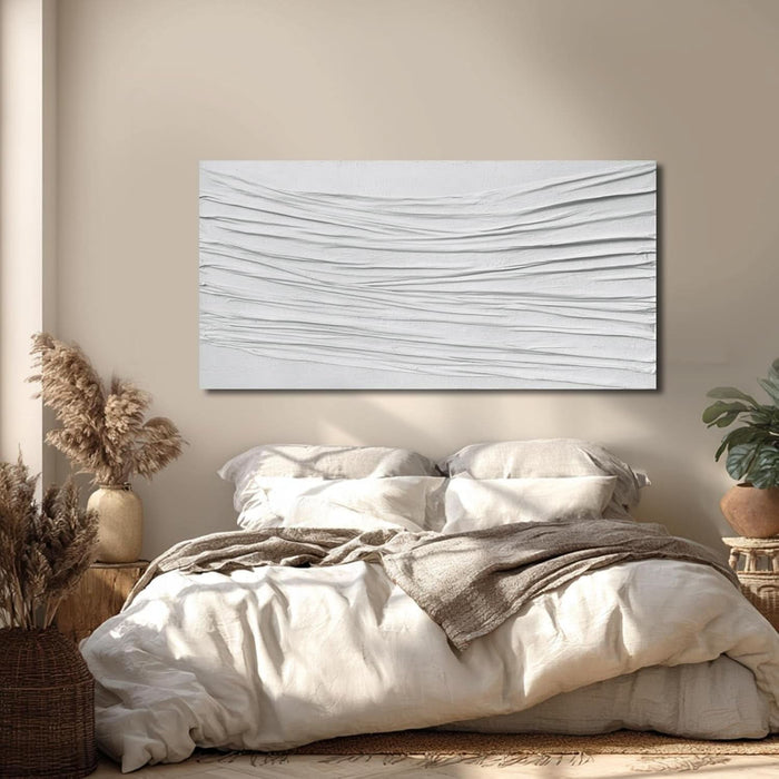 White Textured Abstract Wall Art Canvas 24X48 Inch, Hand Painted Minimalist Neutral 3D Plaster Style Artwork for Living Room Bedroom, Modern Large Canvas Wall Decor, Gallery Wrapped Ready to Hang