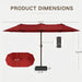 15Ft Large Patio Umbrella with Base Included, Double-Sided Rectangle Outdoor Table Umbrella with 12 Reinforced Ribs, Crank Lift for Market Pool Deck Backyard, Red