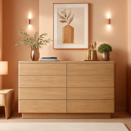 8 Drawer Dresser for Bedroom, 52 Inch Wide Modern Chest of Drawers, Push-To-Open Wood Storgae Organizer with Large Drawers for Bedroom, Living Room, Hallway,Natural Oak