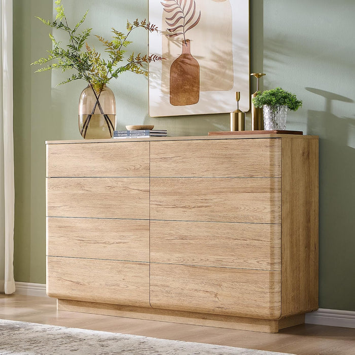 8 Drawer Dresser for Bedroom, 52 Inch Wide Modern Chest of Drawers, Push-To-Open Wood Storgae Organizer with Large Drawers for Bedroom, Living Room, Hallway,Natural Oak