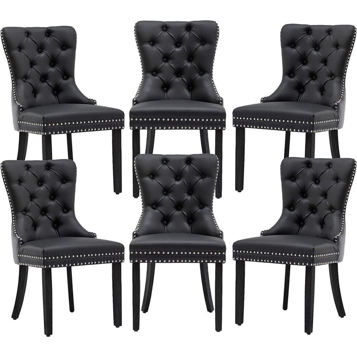 Black and Dark Grey Velvet Dining Chairs Set of 6 with Nailhead Trim and Pull Ring