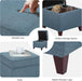 17" Square Ottoman with Storage, Small Blue Storage Ottoman Foot Rest with Hinged Lid & Solid Wood Legs, Linen Fabric Foot Stool for Living Room & Bedroom, Seasonal Home Refresh & Gifting