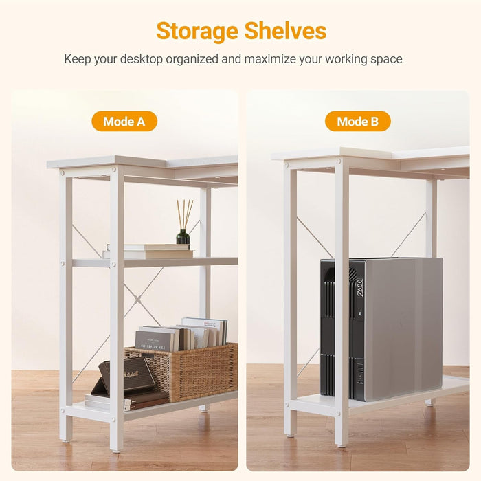 L Shaped Desk, 40 Inch Computer Desk with Reversible Storage Shelves Home Office Corner Desk Study Writing Table, White