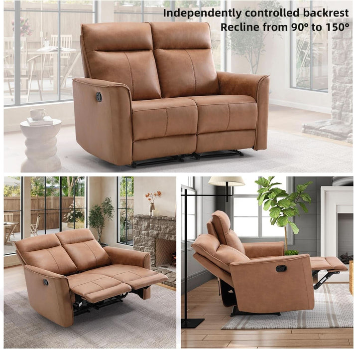 Mnul Loveset Recliner Sof, Wll-Hugger 2 Set Reclining Love Set Couches, Lethire Reclining Sof Set, Double Seter Recliner Chir for Living Room, Office, prtment, Brown