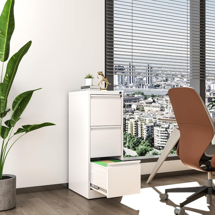 White 3 Drawer Vertical File Cabinet LockingMechanism