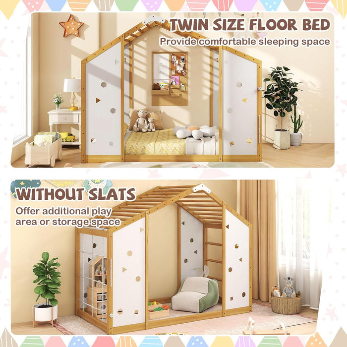 Twin Size Montessori NaturalWhite Floor Bed JungleGym