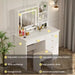 5-Drawers White Wood LED Push-Pull Mirror Makeup Vanity Sets Dressing Table Sets with Stool and 3-Tier Storage Shelves