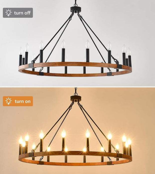 40 Inch Wagon Wheel Chandelier 16-Light Solid Wood Farmhouse Chandelier
