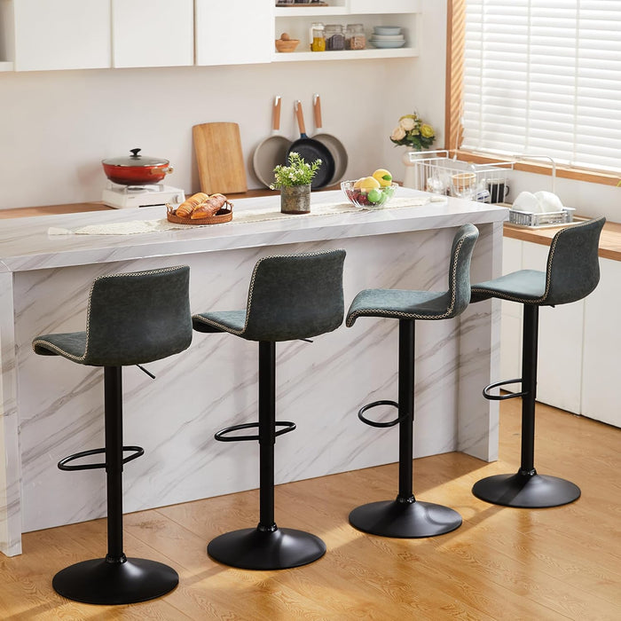Bar Stools Set of 3, Swivel Counter Height Barstools with Back, Adjustable Height 24" to 32", Faux Leather Bar Chairs for Kitchen Island (Deep Teal, Set of 3 (24'' to 32''))