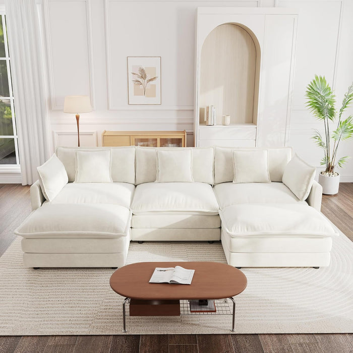 Beige Chenille 111.5 Inches Modular Sectional Sofa