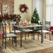 5 Piece Dining Table Set for 4, Faux Marble Kitchen Table and Chairs Set of 4, Vintage Rectangular Dining Room Table with Cushion Padded Seat, Metal and Wood Dining Set Kitchen Furniture, Grey