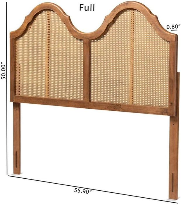 Modern Rattan Queen Size Arched Headboard in Walnut