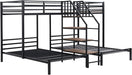 Triple Bunk Bed with Storage Stairs, Twin over Twin & Twin Bunk Bed for 3, Metal Bunk Bed with Shelves for Kids Teens Adults, No Box Spring Needed (Black)