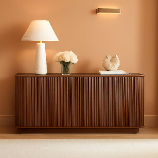 64" Sideboard Buffet Cabinet with Storage, Wooden Fluted Storage Cabinet Sideboard Credenza with Adjustable Shelves Pressed Spring for Kitchen Living Room (Walnut)