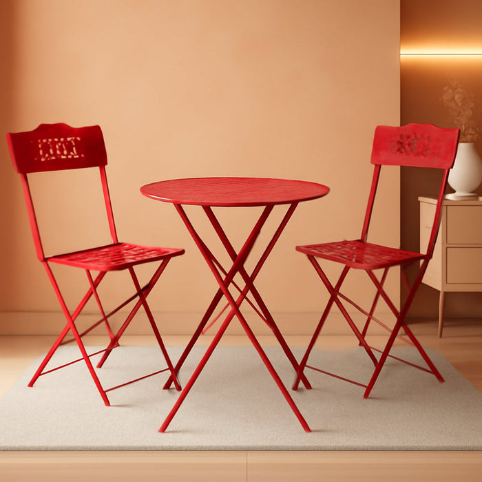 Indoor/Outdoor 3-Piece Bistro Set Folding Table and Chairs Patio Seating, Red