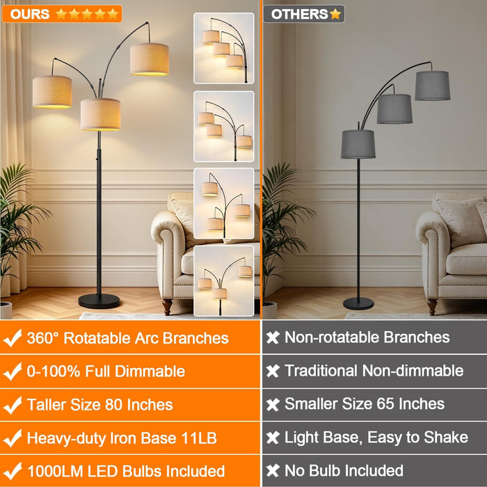 Dimmable Ultra-Tall Arc Floor Lamp Beige-Tone Shade
