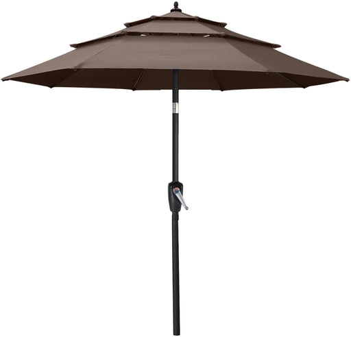 9FT 3 Tiers Patio Umbrella with Crank Handle, Brown