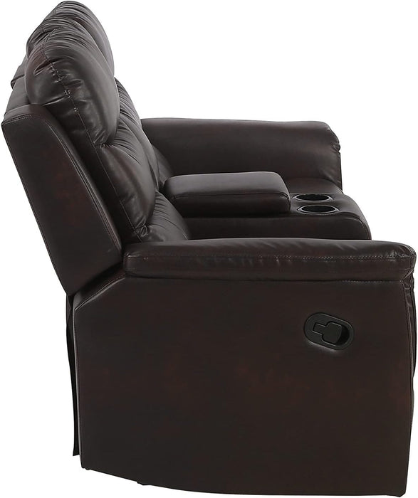 Black Faux Leather Loveseat Sofa with Recliners and Cup Holders