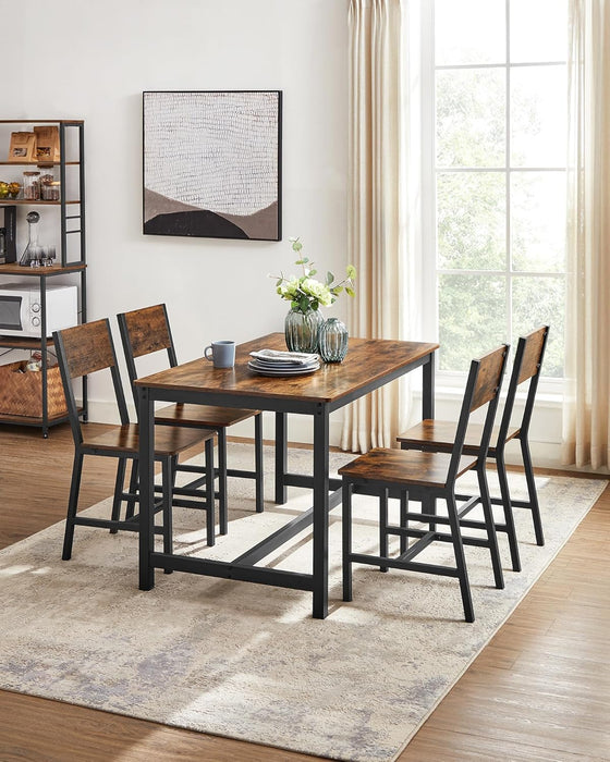 Dining Chair Set of 4, Rustic Wood Chairs with Metal Steel Frame, Easy to Assemble, Comfortable Seat, Modern Farmhouse Chair for Kitchen, Bedroom, Living Room, Rustic Brown and Ink Black