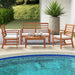 4 Pieces Outdoor Furniture Set, Acacia Wood Conversation Set W/Soft Seat Cushions, Stable Acacia Wood Frame, Patio Sofa & Coffee Table Set for Backyard, Porch, Poolside (White)