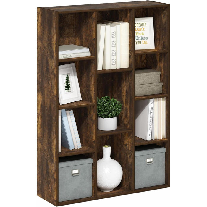 Luder 11-Cube Reversible Open Shelf Bookcase, Amber Pine