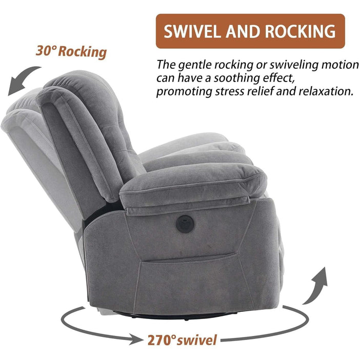 Grey Swivel Recliner with Massage & Heat