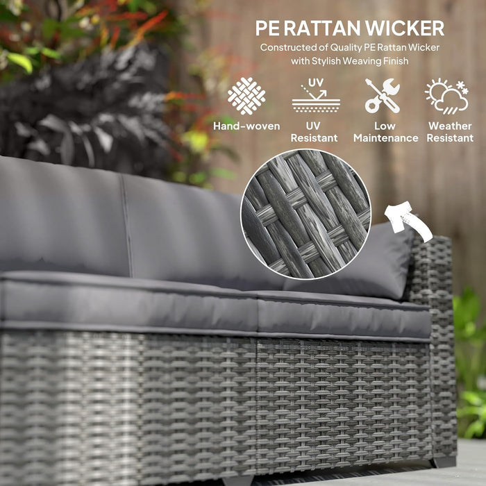 3 Seater Wicker Sofa with Side Tray Tables, Rattan Outdoor Patio Sofa with 6" Thick Back Cushions, Outdoor Wicker Couch with Deep Seating, Pillows for Porch, Garden, Backyard, Mixed Gray