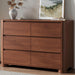 Walnut Dresser for Bedroom with 6 Drawers, 47" W Modern Chest of Drawers with Unique Thickened Foot, Rounded Corner Design, Wooden Dresser Organizer for Bedroom, Living Room, Hallway