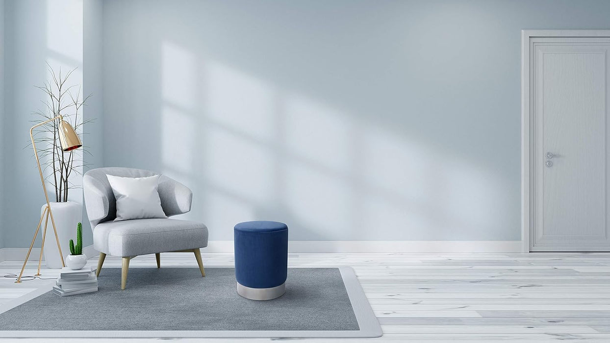 round Ottoman Foot Stool – Soft Padded Modern Stool Design – Ideal for Living Room, Bedroom – Compact Footrest, Vanity Chair, Small Furniture – Foam Seating, Decorative Accent (Blue)