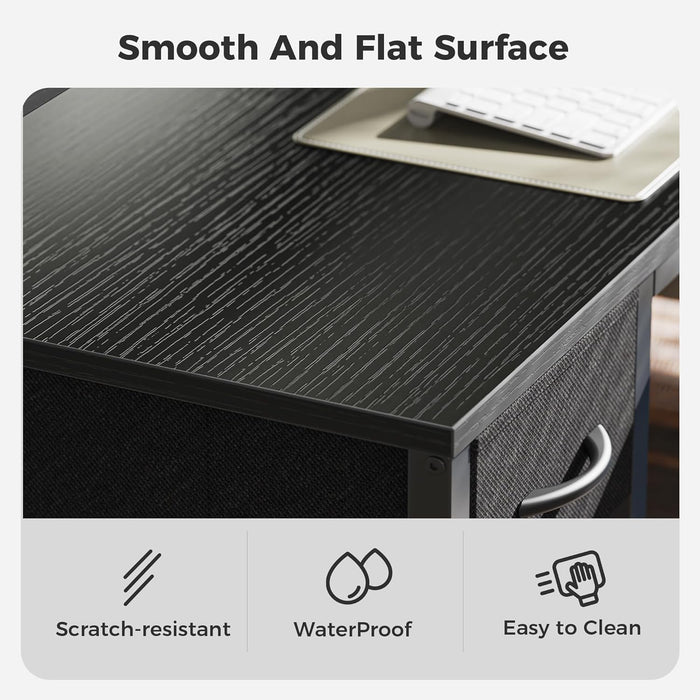 47 Inch Reversible L Shaped Desk with LED Lights & Power Outlets, Computer Desk with Shelves & Monitor Stand, Gaming Desk with Drawer, Home Office Desk Corner Desk, Black