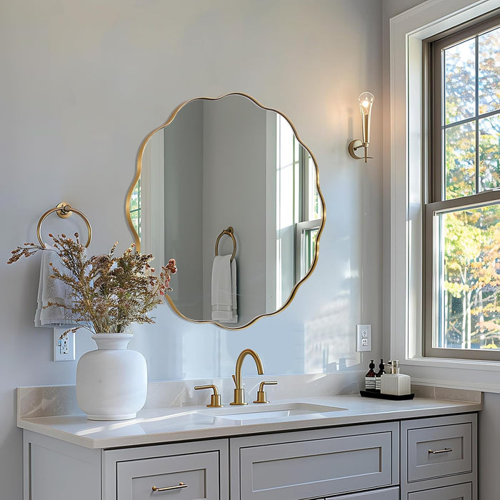 Brushed Gold round Wall Mirror 30 Inch, Brass round Bathroom Mirrors for over Sink, Anti-Rust Brass Circle Mirror for Bathroom, Entryway