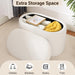 Oval Ottoman with Storage for Living Room, Modern Linen Fabric Foot Stools Ottoman, Upholstered Vanity Stool Foot Rest, Small White Storage Bench for Bedroom, Entryway, Dorm