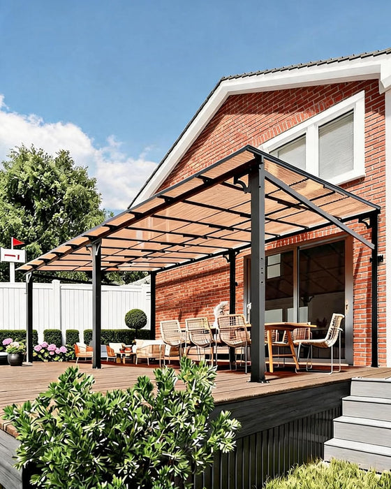 12'X20' Lean-To Wall-Mounted Hardtop Gazebo, 6Mm Uv-Resistant Polycarbonate Roof, Reinforced Aluminum Frame, All-Weather Pergola for Patio, Deck, Backyard, Lawn