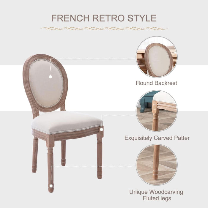 French Country Dining Chairs Set of 4, Vintage Louis Chairs with Curved Backrest and Beautifully Carved Solid Wood Frame Farmhouse Dining Chairs for Living Room, Kitchen, Restaurant