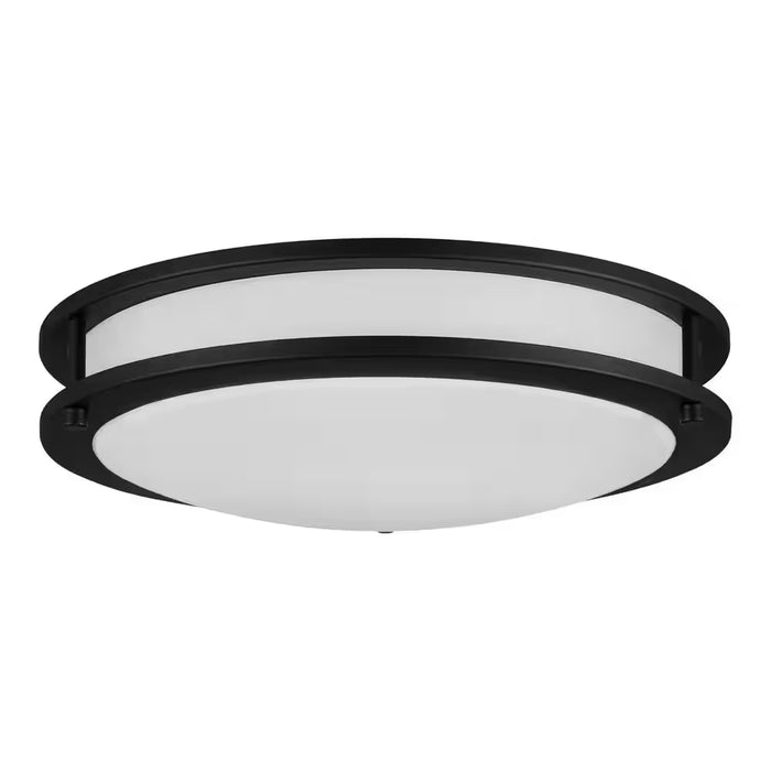 Flaxmere 14 In. Matte Black Dimmable Integrated LED Flush Mount Ceiling Light with Frosted White Glass Shade