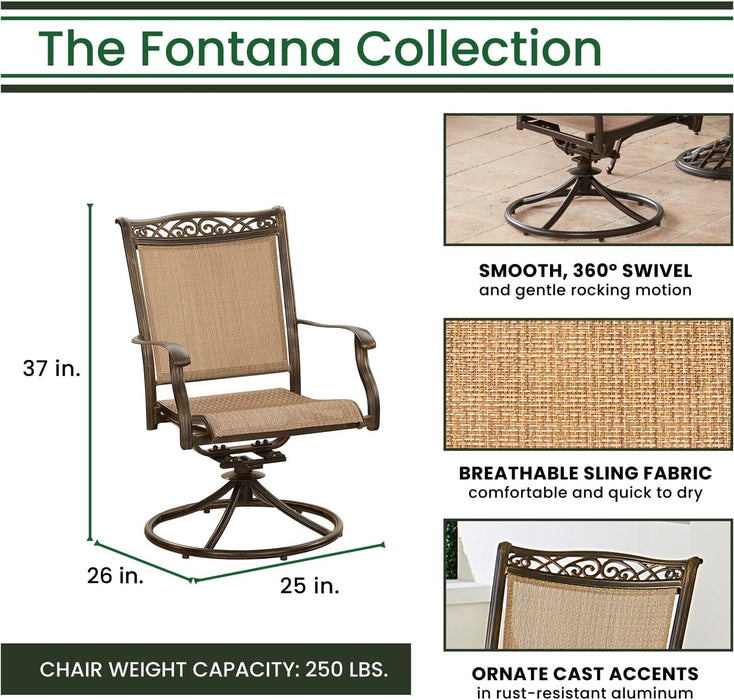 Fontana 9-Piece Outdoor Dining Set, Rust-Resistant Aluminum Outdoor Patio Dining Set for 8 with Swivel Rockers and 60" Square Cast-Top Patio Table, Perfect for Backyard, Patio, Deck, and Porch