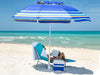 7Ft Heavy Duty High Wind Beach Umbrella Parasols with Sand Anchor & Tilt Sun Shelter, UV 50+ Protection Outdoor Sunshade Umbrellas Carry Bag for Patio Garden Pool Backyard Stripe Blue