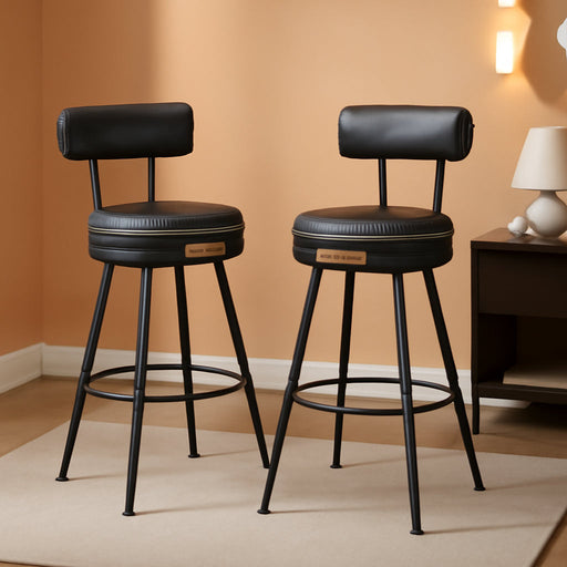VASAGLE EKHO Collection - Bar Stools Set of 2, Swivel Counter Height Bar Stools with Back, Synthetic Leather with Stitching, Mid-Century Modern, 25.6-Inch Tall Barstools, Ink Black ULBC089B01V2
