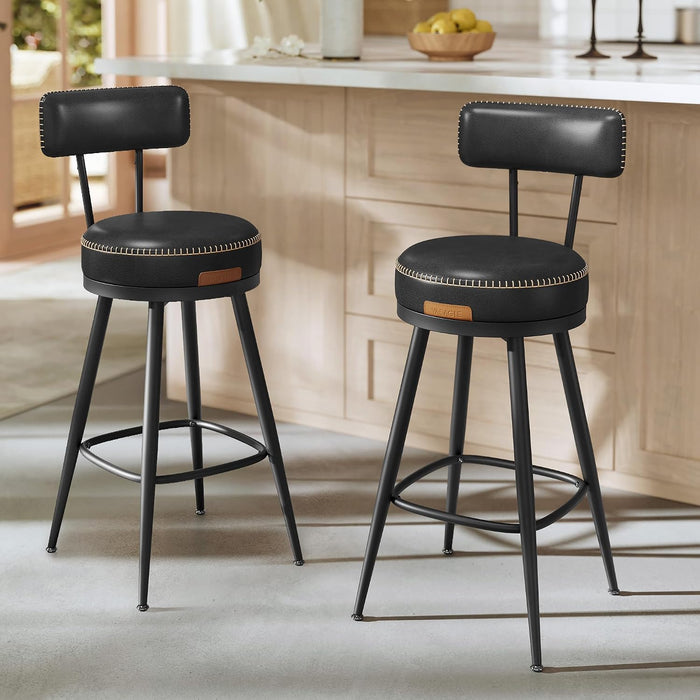 VASAGLE EKHO Collection - Bar Stools Set of 2, Swivel Counter Height Bar Stools with Back, Synthetic Leather with Stitching, Mid-Century Modern, 25.6-Inch Tall Barstools, Ink Black ULBC089B01V2
