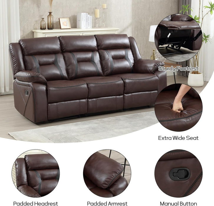 Faux Leather Manual Reclining Sofa, 3 Seat Recliner Sofa Chair, Couch Furniture for Living Room, Furniture, Meeting Room, Dark Brown (3 Seat Sofa)