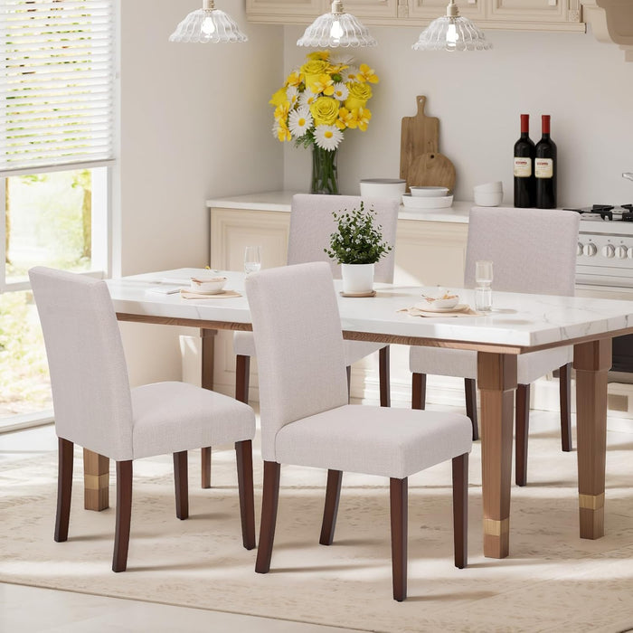 Upholstered Dining Chairs Set of 4, Fabric Dining Room Chairs, Modern Wooden Dining Chair, Kitchen Side Chairs, Farmhouse Dinner Chair with High Back for Kitchen, Beige