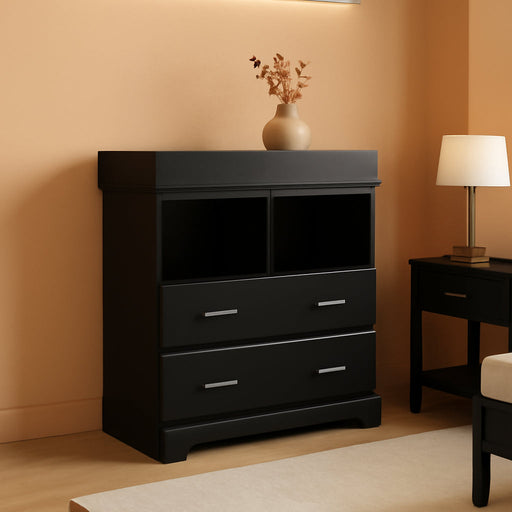 Brookside 2 Drawer Changing Table Dresser (Black) – GREENGUARD Gold Certified, Easy-To-Match Chest of Drawers and Cubbies for Nursery and Kids Bedroom, Includes Changing Table Topper