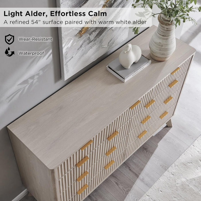 Fluted 9 Drawers Dresser, 54" Wide Modern Chest of Drawers, Curved Profile Design, Dresser TV Stand, Wood Drawer Organizer for Bedroom, Living Room, Hallway, White Alder