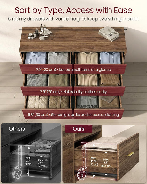 6-Drawer Dresser, Chest of Drawers, 46.9 X 15.8 X 30.7 Inches